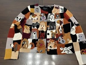 Cardigan vintage Michael Simon NY 1998 nero medio amante dei cani ricamato - Foto 1 di 10