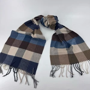 Herren 100% Kaschmir Karo Schal in Blau und Braun - Schottland - Bild 1 von 8
