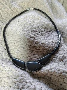 Collar de Hematita Natural Modernista Declaración Geométrica 17" Cierre de Barril - Imagen 1 de 24