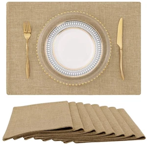 Cotton Linen Placemats Set of 8, Cloth Washable Farmhouse Dining Table Mats f... - Picture 1 of 7