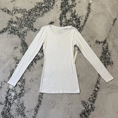 Camiseta Caslon Mujer Talla XS Blanca Manga Larga 100% Algodón Cuello Redondo Top Ligera Foto 1 de 4