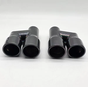 Pair of Twin Exhaust Tailpipes Black Chrome Universal Tips for BMW Stainless - Picture 1 of 11
