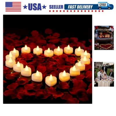 2000 Piezas Pétalos de Rosa Artificiales con 24 Luces de Té LED Corazón Kit de Velas,... Foto 1 de 4