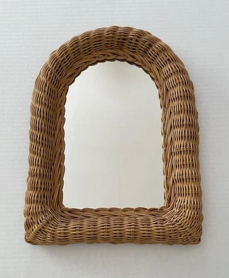 Vintage Natural Wicker Rattan Arched Mirror Boho Coastal Cottagecore 16” x  14” - Image 1 of 4