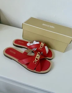 Sandalia Michael Kors Tiffanie Slide Cuero Rojo Coral Sin Cordones Talla 7.5 EE. UU. - Imagen 1 de 7
