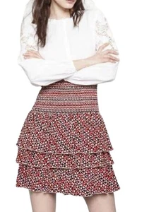 Maje schwarz rot Rara Stufen Rüschen Rüschen Mini kurzer Rock 1 8 S weiß elastisch - Bild 1 von 12