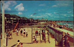 1956 Hampton Beach Seacoast New Hampshire Playground & Beach Photograph Postcard - Picture 1 of 2