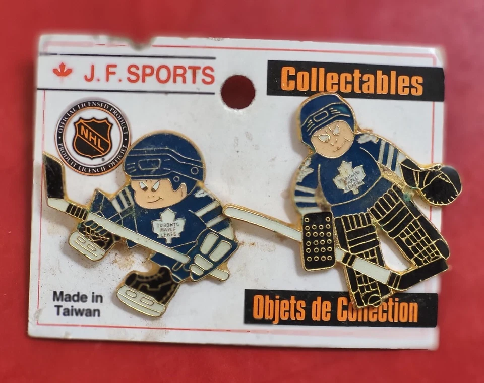 Set Of 2 1990s Toronto Maple Leafs Lil Sports Brat Goalie & Player Pins Unused - Image 1 of 2