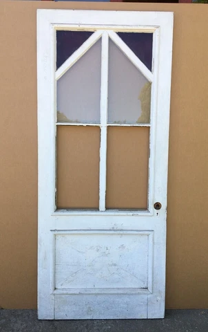 1 Antique Single Exterior 36x84 VTG Ruby Red Stained Glass Door Old 682-22B Cover