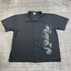 YMLA Shirt Mens Large Black Dragon Button Up Casual Camp Disco Y2K Rave USA Made - Picture 1 of 8