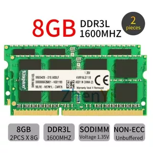 Kingston 16GB Kit 2x 8GB DDR3L 1600MHz PC3L-12800S 204Pin Laptop Memory SDRAM - Picture 1 of 9