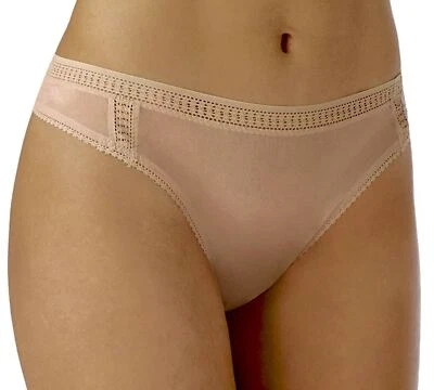 ON GOSSAMER Microglamour Malla Encaje Corte Alto Champagne Tanga Panty Mujeres S/M Foto 1 de 4