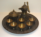BRASS SILVER COPPER CAIROWARE COFFEE SET  TRAY CUPS POT SUGAR  BOWL SYRIA EGYPT