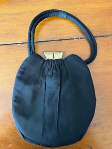 Vintage Guild Original Art Deco Style Black Faille Evening Bag w/ Etched Clasp