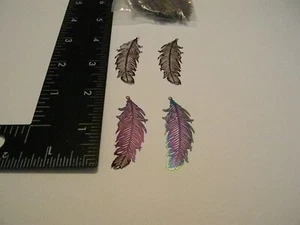 50x Rainbow Stainless Steel Filigree Feather Pendants Etched Metal Embellishment - Picture 1 of 4
