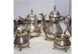 4 tlg. Service Kaffeekanne und Teekanne vintage gebraucht versilbert signiert - Bild 1 von 12