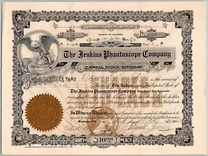 The Jenkins Phantoscope 1904 Certificado de Stock Película Proyector de Película Temprana - Imagen 1 de 2