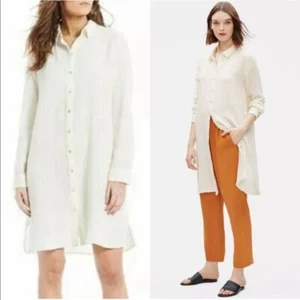 NWT Eileen Fisher Organic Lofty Gauze Shirt Dress S White Textured Tunic - Picture 1 of 10