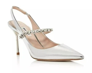 Brand New Silver Miu Miu Camoscio Sling Back Pumps SZ 37 - Picture 1 of 18