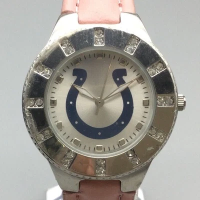 Indianapolis Colts NFL Watch Women Silver Tone Pink Leather Band New Battery a8 - Image 1 of 4