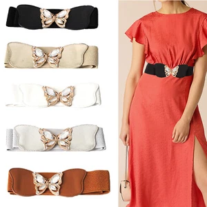 Women’s Wide Elastic Stretch Belt - Classic Buckle Waistband for Party Dress - Picture 1 of 15