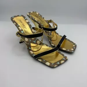 Nine West Heeled Sandals Sz 8.5 N-Ketty Strappy Gold Chain - Picture 1 of 8