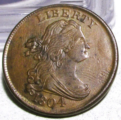 1804 DRAPED BUST HALF CENT SPIKED CHIN **CH/AU** RARE US COIN Cover