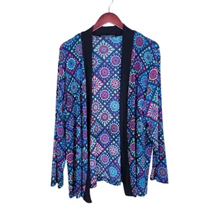 Slinky Brand Cardigan 1X Colorful Kaleidoscope Print Slinky Open Front - Picture 1 of 9