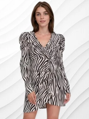 Vestido envolvente de pierna de cordero con arrugas y rayas de cebra para mujer Foto 1 de 4