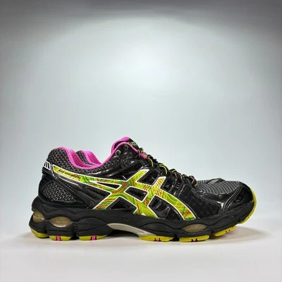 Zapatillas deportivas para correr ASICS Gel Nimbus 14 negras verdes neón T291N para mujer talla 9 Foto 1 de 4
