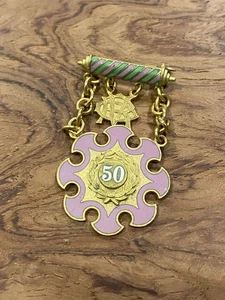 Daughters of Rebekah Odd Fellows Gold-Tone & Enamel 50 Year Pin ,Florida #CA - Picture 1 of 5