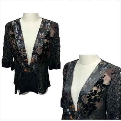 VTG Spencer Alexis Silk Blend Floral Lace Boho Kimono Jacket Sz MP Whimsigoth - Image 1 of 4