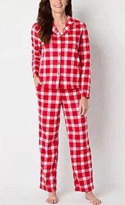 NWT Adonna Womens Fleece Long Sleeve Pant Pajama Set Size XS Red Check - Picture 1 of 10