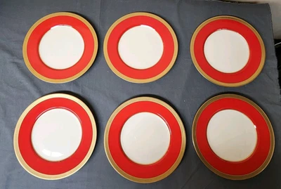 6 Platos de Cena Lenox Embassy 10 7/8" Rojo, Dorado y Blanco (Lote G) Foto 1 de 4
