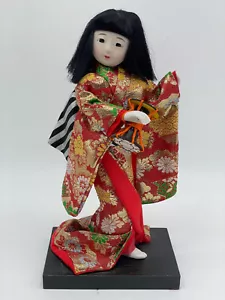 Vintage Ceramic Face Geisha Doll With Drum on Wood Platform 8" Figure - Picture 1 of 11