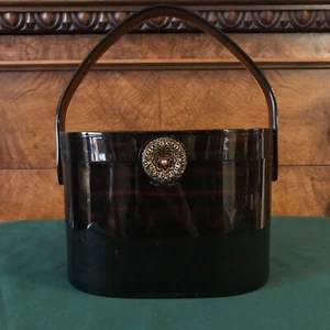 Vtg 1950s Brown Faux Tortoise Lucite WILARDY Purse Handbag, Filigree Clasp,CHIC! - Picture 1 of 15