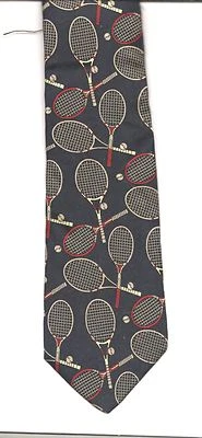 Raquetas de tenis cruzadas Tie, Lands End azul marino SEDA ROJO GRIS AMARILLO PELOTAS EE. UU. Foto 1 de 2