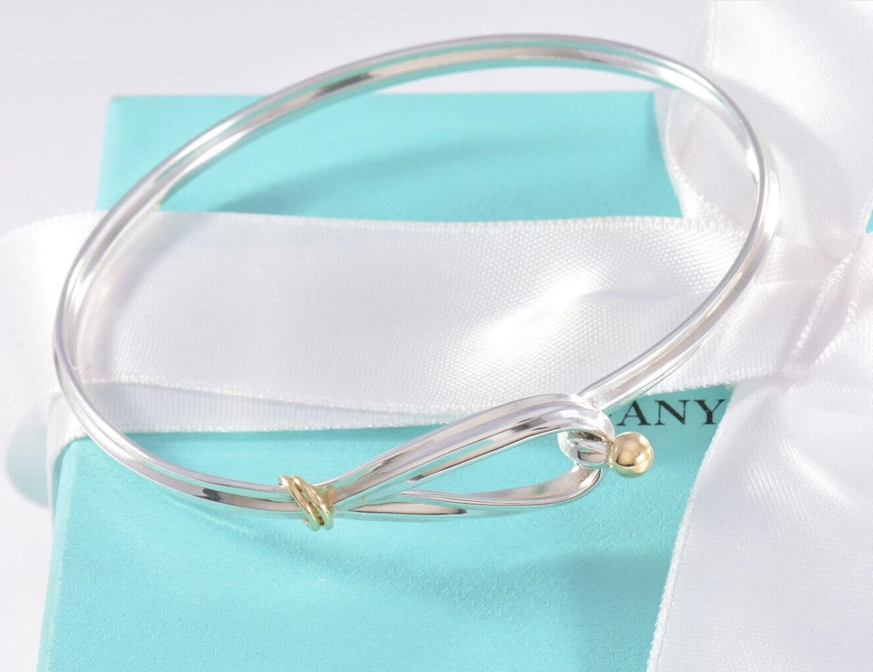 Tiffany & Co Silver 18K Yellow Gold Ball Rope Hook Loop 7" Bracelet in Pouch - Image 1 of 4