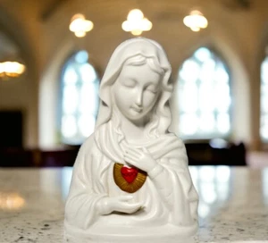 Beautiful Vintage Immaculate Heart of Mary Bust Ceramic Bisque 7” Madonna - Picture 1 of 8