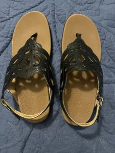 Rockport Sandals Black Faux Leather Thong Slingback Comfort Casual Women's 10 - Picture 1 of 4