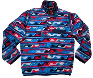 Patagonia Synchilla Aztec Funky Wave Pattern Fleece Size S Pullover Blue Red Men - Picture 1 of 11