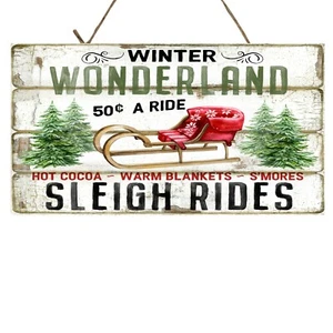 Winter Wonderland Sleigh Rides Christmas Printed Handmade Wood Sign - Picture 1 of 2