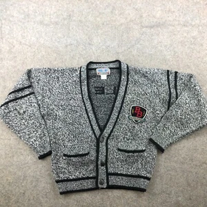 Vintage Bugle Boy Sweater Boys Large Gray Cardigan Button Front Varsity - Picture 1 of 12