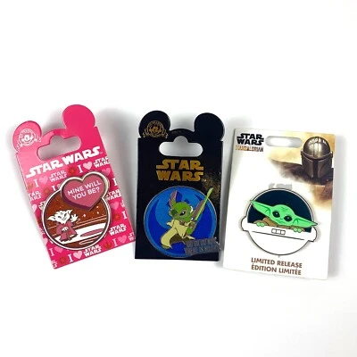 Lote de 3 prendedores Yoda Star Wars de los parques de Disney Corazón de San Valentín Haz o no Bebé Yoda Foto 1 de 4