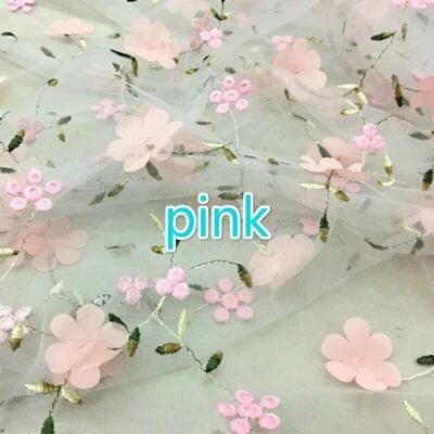 3D Flower Mesh Fabric Lace Embroidery Voile Tulle Wedding Prom Dress Fairy Craft - Image 1 of 4