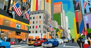 UGO NESPOLO - "NATIONAL TREASURES "- Serigrafia con collage cm 70x120 - NEW YORK - Foto 1 di 4