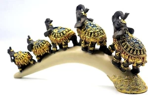 Feng Shui Elephant Family in a Trunk Bridge Statues Wealth Figurine Home Decor - Picture 1 of 8
