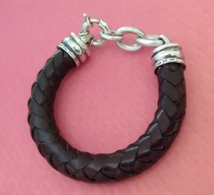 BARRY KIESELSTEIN CORD STERLING SILVER WOVEN BROWN LEATHER BRACELET 6"- 6 1/2" - Picture 1 of 14