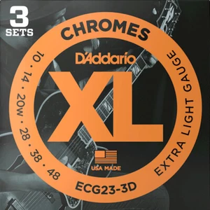 3 Pack D'Addario ECG23-3D Chromes Flat Wound Extra Light Gauge 10-48 - Picture 1 of 4