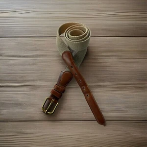 VTG Coach Linen Leather Narrow Mens Belt Beige SZ 36 - Picture 1 of 6